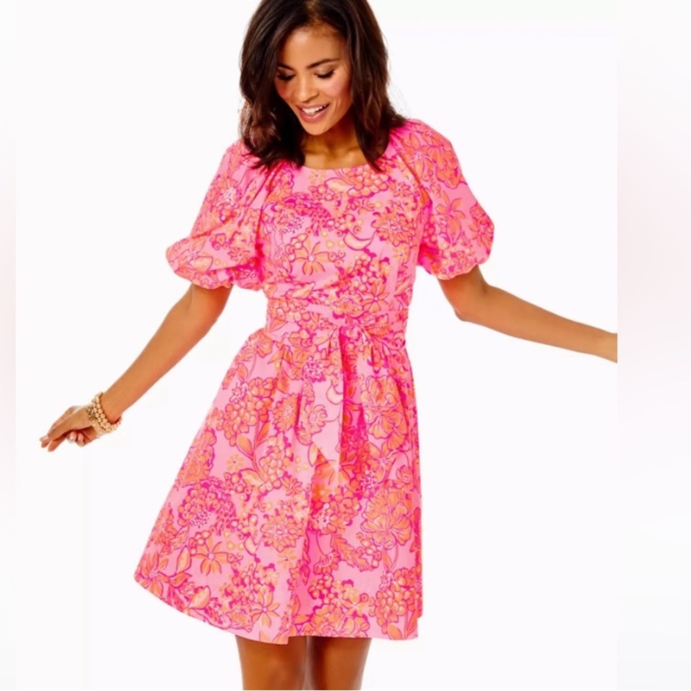 Lilly Pulitzer Knoxlie Floral with belt Elbow Sleeve Dress size 8